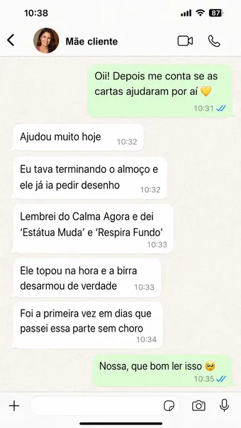 Print de depoimento de mãe sobre resultado com a Rotina Zero Birra