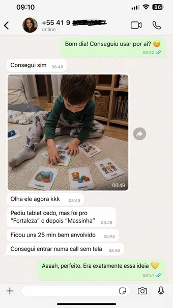 Print de depoimento de mãe sobre resultado com a Rotina Zero Birra